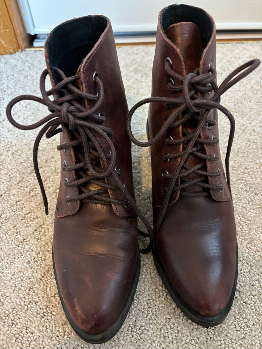 Jeffrey Campbell Women's distressed wine Lace-Up Leather Boots - Picture 3 of 8